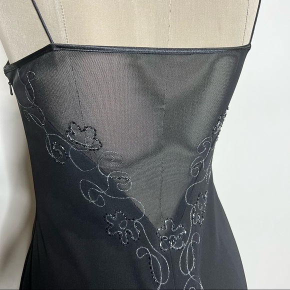 90s Y2K Black Mesh Back Evening Dress Gown Vintage Special Occasions - Picture 8 of 11
